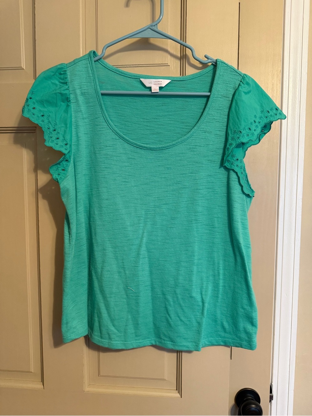 LC Lauren Conrad Turquoise Eyelet Flutter Sleeve Tee